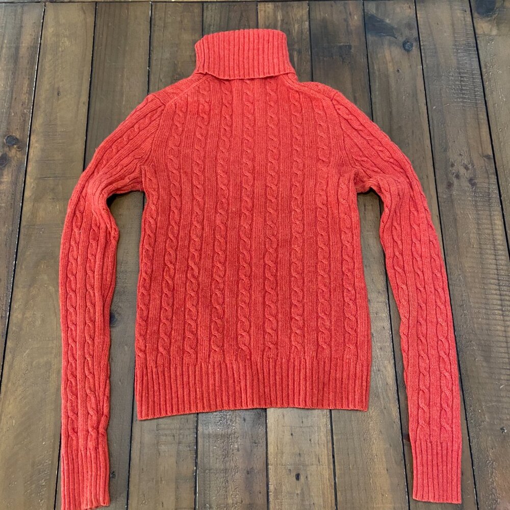 J. Crew Sweater Womens XS Orange Cable Knit Turtleneck Wool Rabbit Hair Cashmere